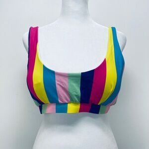 Pink Lily Bikini Top Sz XL Women’s Rainbow Stripe Print Lace Up Back Multicolor